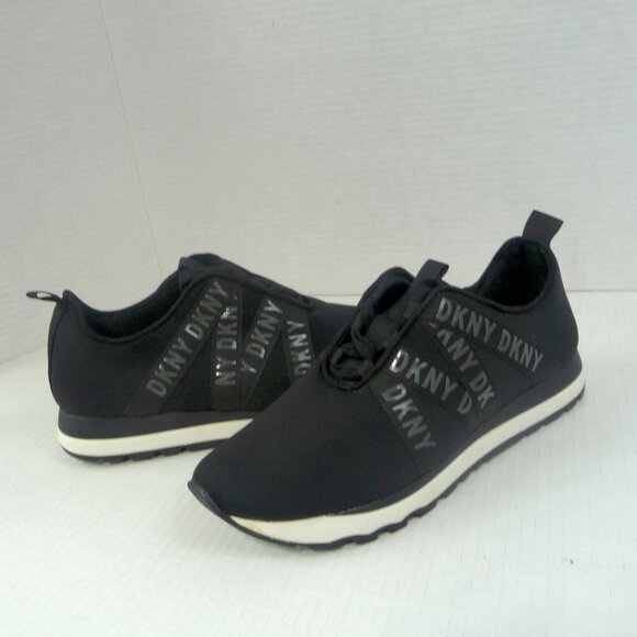 DKNY BLACK SNEAKERS SIZE 8 LOGO - Picture 1 of 13